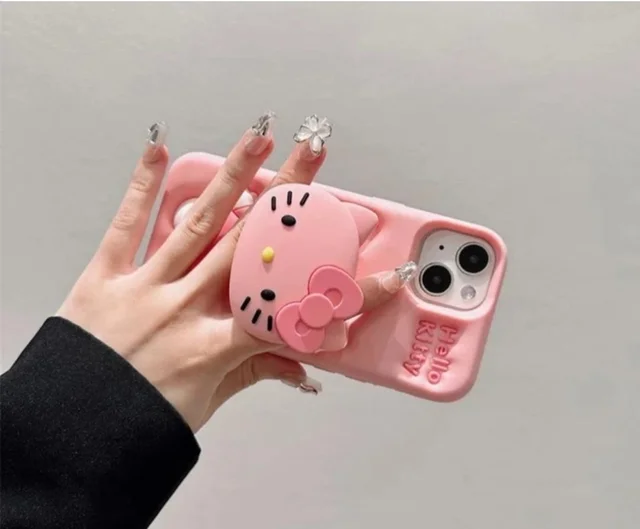 HRK iPhone 14 Pro Max Cute 3D Pink Hello Kitty Silicone Case mobile cover - pink