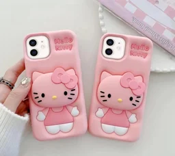HRK iPhone 15 Pro Max Cute 3D Pink Hello Kitty Silicone Phone Case mobile cover - baby pink