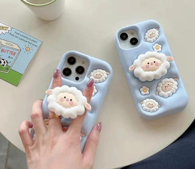HRK iPhone 16 Pro Max 3D Cute Fluffy Sheep Case MOBILE COVER - BLUE