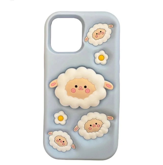 HRK iPhone 16 Pro Max 3D Cute Fluffy Sheep Case MOBILE COVER - BLUE