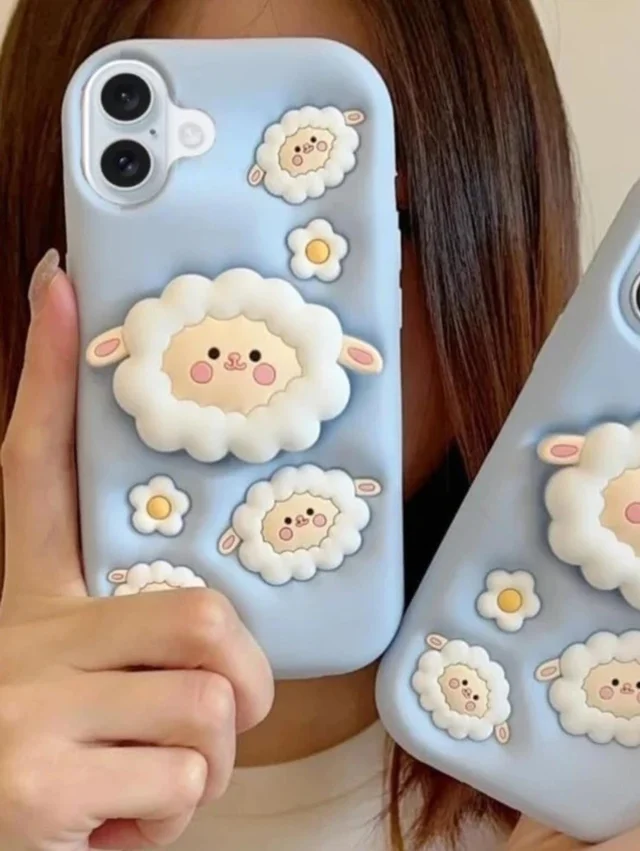 HRK iPhone 17 3D Cute Fluffy Sheep Case MOBILE COVER - BLUE