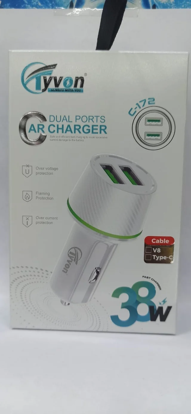 Tyvon C-172 Type-C Dual USB Fast Car Charger, Compatible with C-Type and Micro USB Port