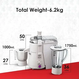 SUJATA POWERMATIC PLUS 900 W Juicer Mixer Grinder (POWERMATIC PLUS | 2 Jars | White) - WHITE