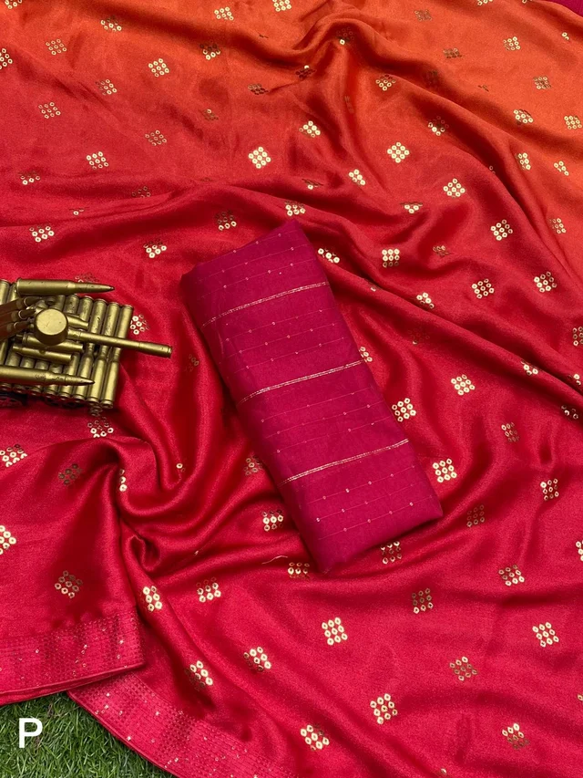 Syra Silk Designer Saree - Blaze Orange, Free