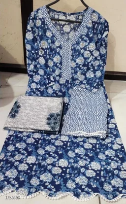 Beutiful Stylish Blue Print Kurti - L