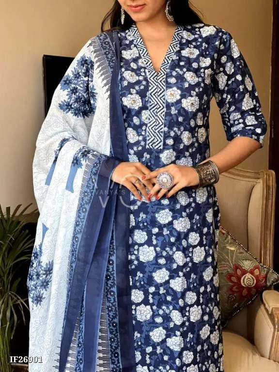 Beutiful Stylish Blue Print Kurti - Xxl
