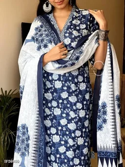 Beutiful Stylish Blue Print Kurti - Xxl