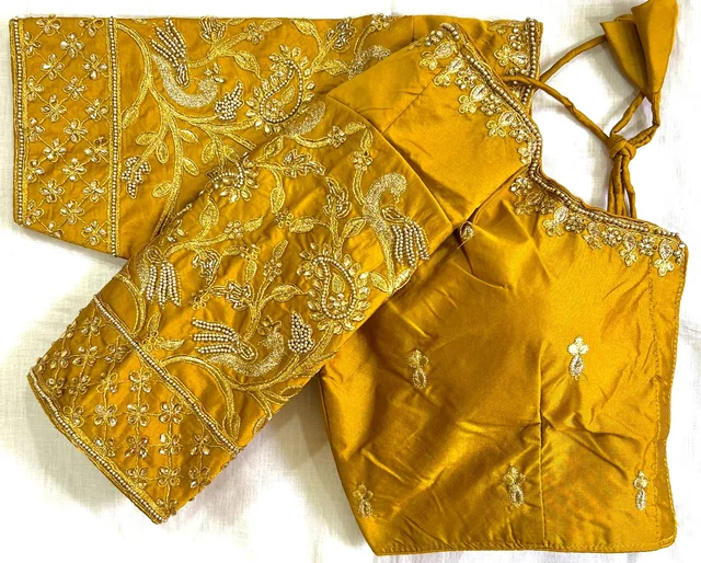 Chandra Kantha Blouse - Gold, 38 (Alter Upto 40)