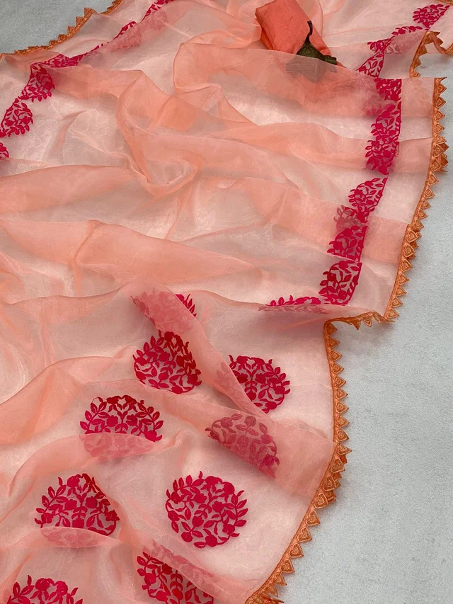 Organza Saree Pc1357 - Peach