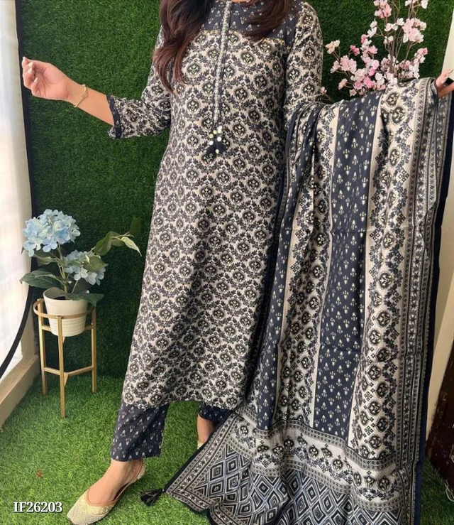 Pure Fine Reyon Kurti Pant Dupatta - L