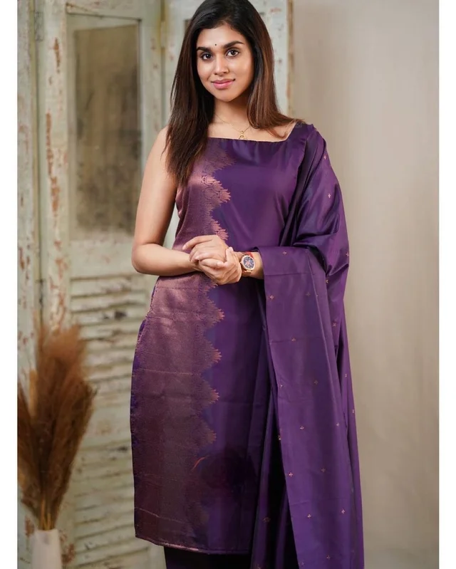 Silk Dress Material - Electric Violet, Free