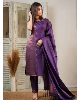 Silk Dress Material - Electric Violet, Free