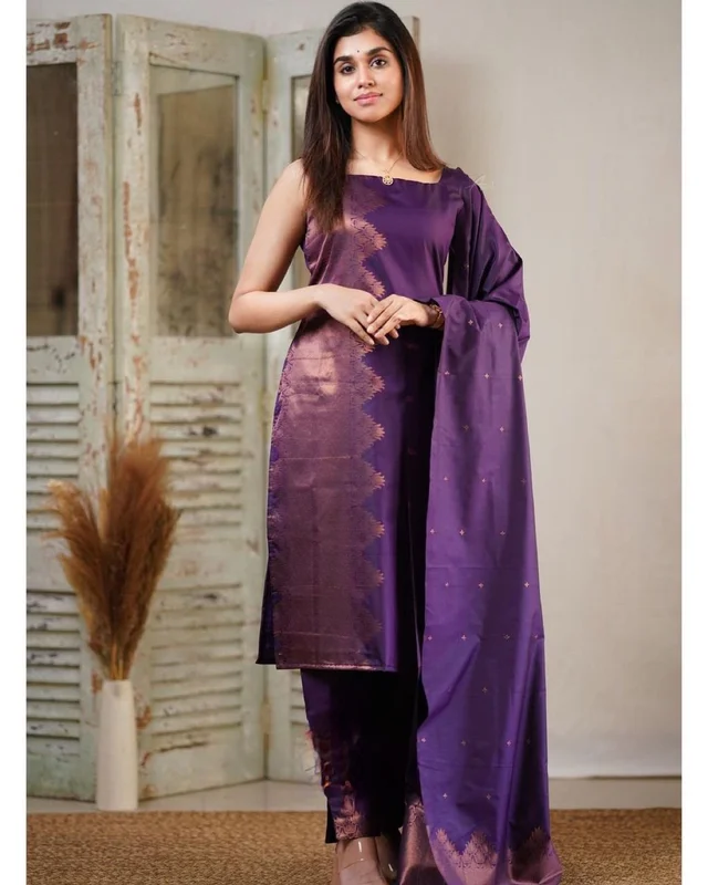 Silk Dress Material - Electric Violet, Free