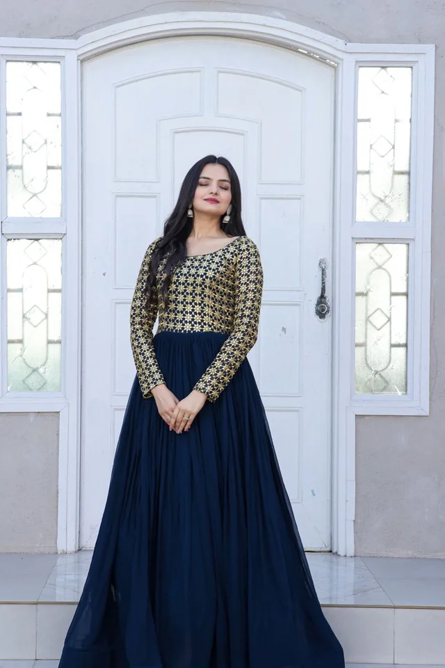 Party Gown Ka1034 Navy - Navy Blue, Free Upto 44