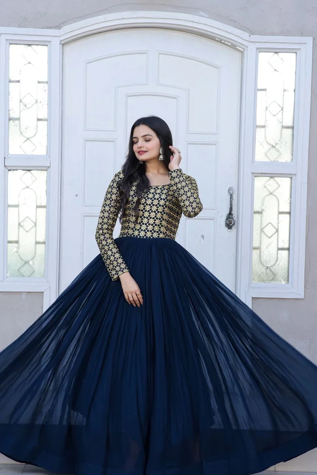 Party Gown Ka1034 Navy - Navy Blue, Free Upto 44