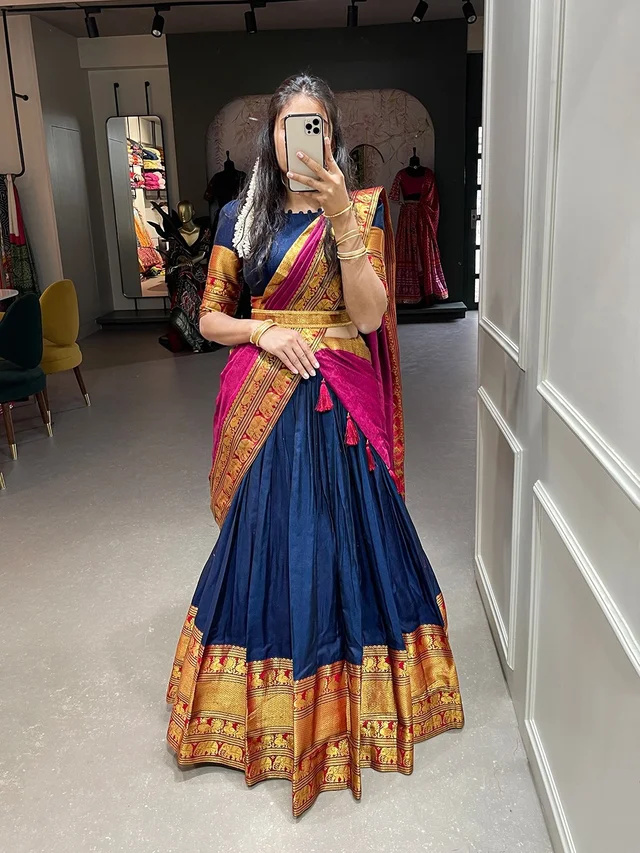 South Silky Lehanga Narayanpet - Navy Blue