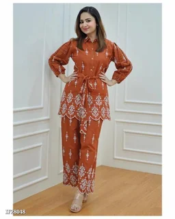 Stylish Cotton Coord Set - Tangerine, L