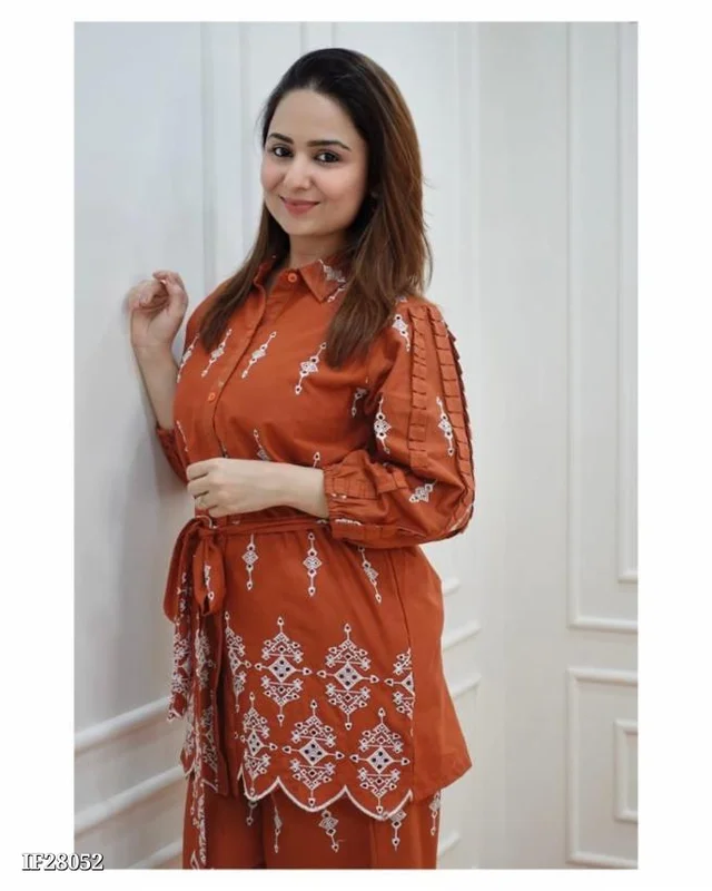 Stylish Cotton Coord Set - Tangerine, XL