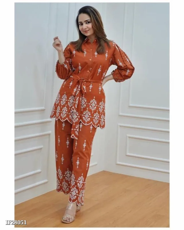 Stylish Cotton Coord Set - Tangerine, XL