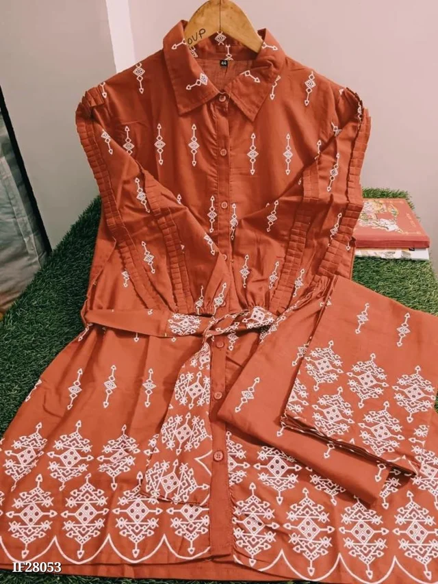 Stylish Cotton Coord Set - Tangerine, XL
