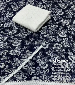 Soft Printed Saree - Navy Blue, Free