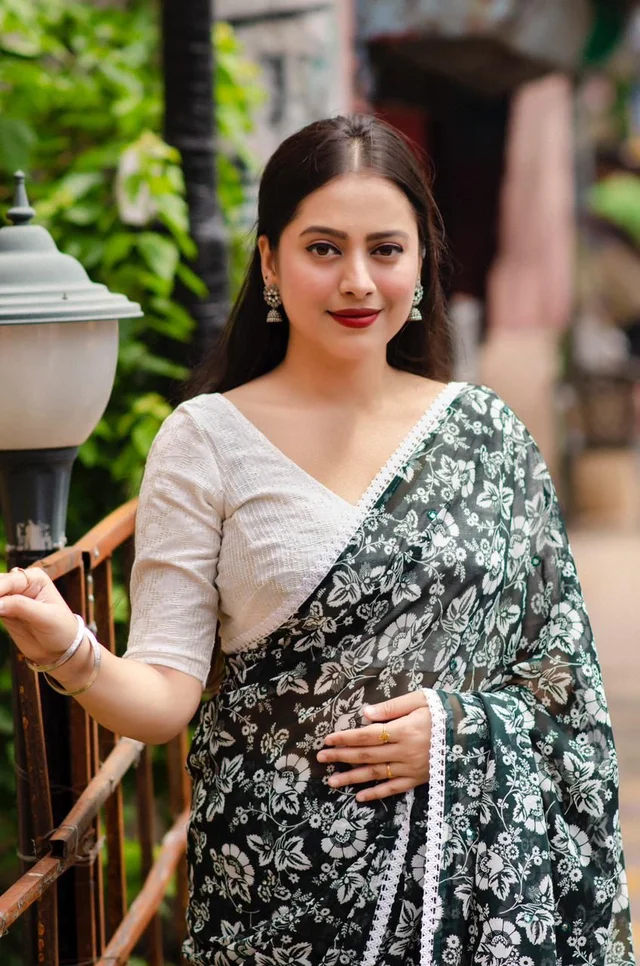 Soft Printed Saree - Racing Green