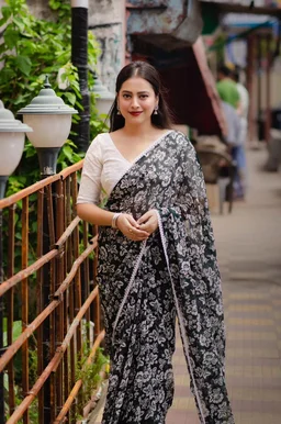 Soft Printed Saree - Racing Green