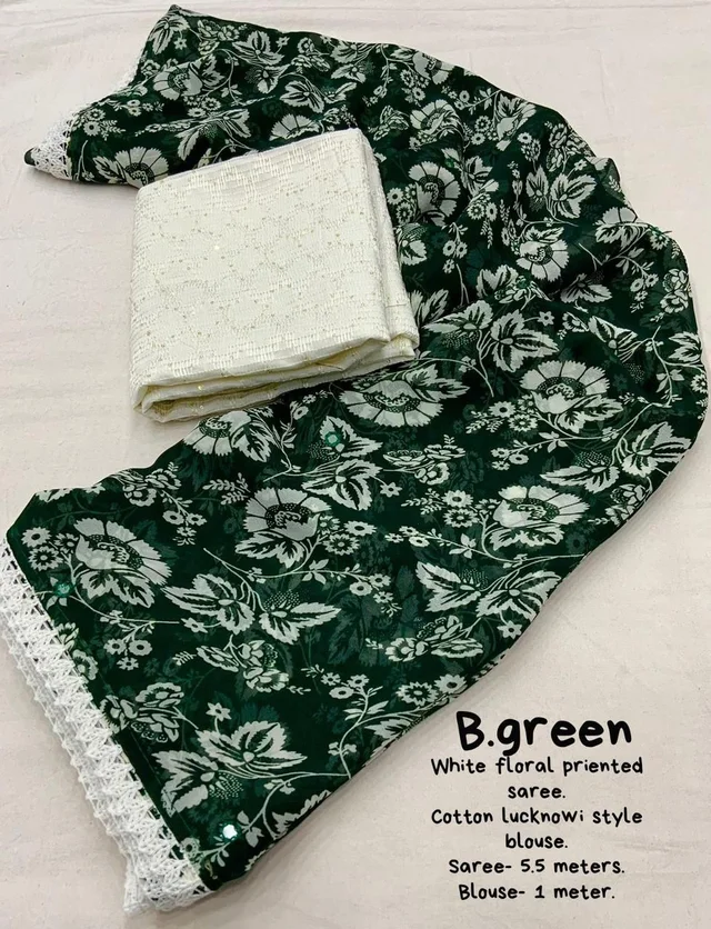 Soft Printed Saree - Racing Green