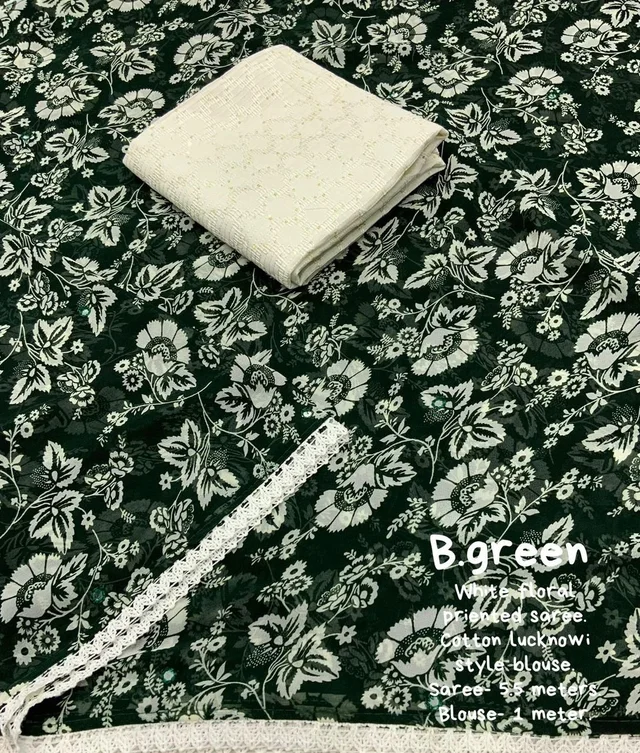 Soft Printed Saree - Racing Green