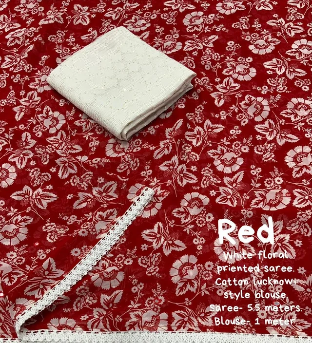 Soft Printed Saree - Red
