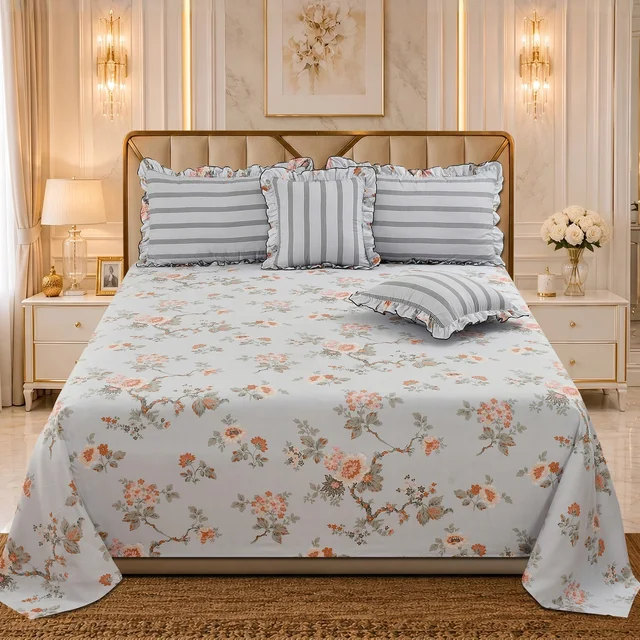MORADO Morado 5 Pcs Frill Cushion Cover Set 16x16 Inches – Magnolia Floral Printed Decorative Cushion Covers