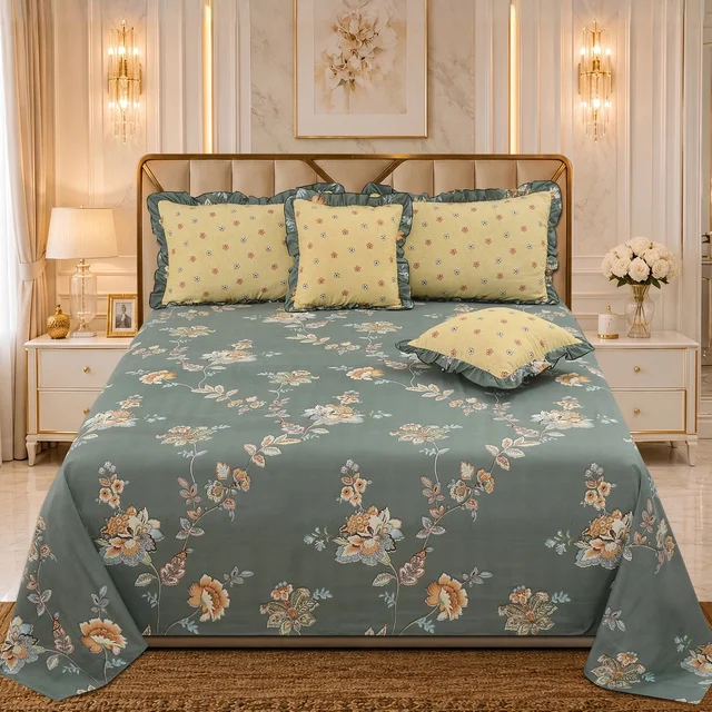 MORADO Morado 5 Pcs Frill Cushion Cover Set 16x16 Inches – Olive Blossom Floral Printed Decorative Cushion Covers