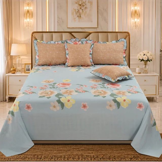 MORADO Morado 5 Pcs Frill Cushion Cover Set 16x16 Inches – Sky Blue Floral Rose Print