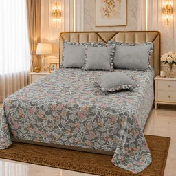 MORADO Morado 5 Pcs Frill Cushion Cover Set 16x16 Inches – Grey Ranunculus Floral Printed Decorative Cushion Covers