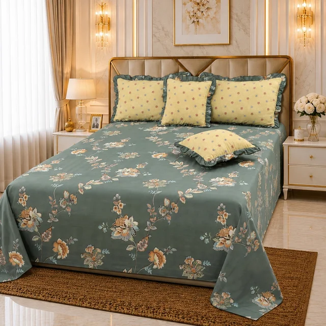 MORADO Morado 5 Pcs Frill Cushion Cover Set 16x16 Inches – Olive Blossom Floral Printed Decorative Cushion Covers