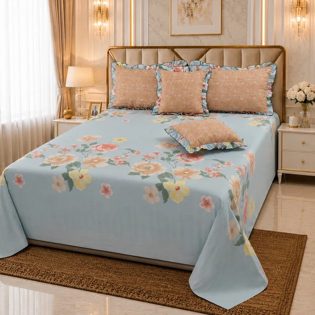 MORADO Morado 5 Pcs Frill Cushion Cover Set 16x16 Inches – Sky Blue Floral Rose Print