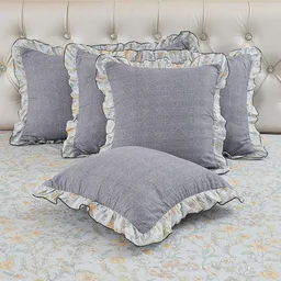 MORADO Morado 5 Pcs Frill Cushion Cover Set 16x16 Inches – Buttercup Floral Printed Decorative Cushion Covers