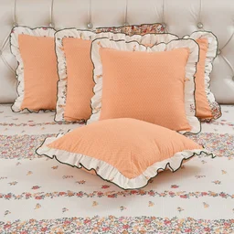 MORADO Morado 5 Pcs Frill Cushion Cover Set 16x16 Inches – Daffodil Floral Printed Decorative Cushion Covers