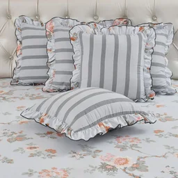 MORADO Morado 5 Pcs Frill Cushion Cover Set 16x16 Inches – Magnolia Floral Printed Decorative Cushion Covers