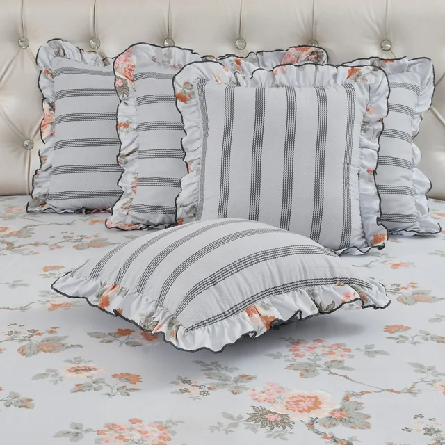 MORADO Morado 5 Pcs Frill Cushion Cover Set 16x16 Inches – Magnolia Floral Printed Decorative Cushion Covers
