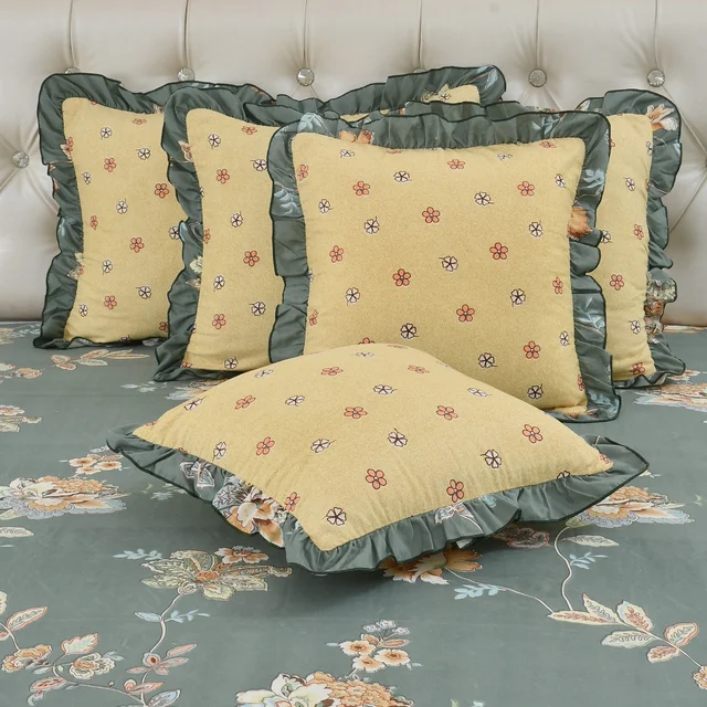 MORADO Morado 5 Pcs Frill Cushion Cover Set 16x16 Inches – Olive Blossom Floral Printed Decorative Cushion Covers