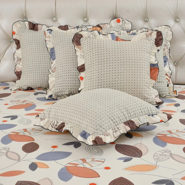 MORADO Morado 5 Pcs Frill Cushion Cover Set 16x16 Inches – Small Leaves Floral Print