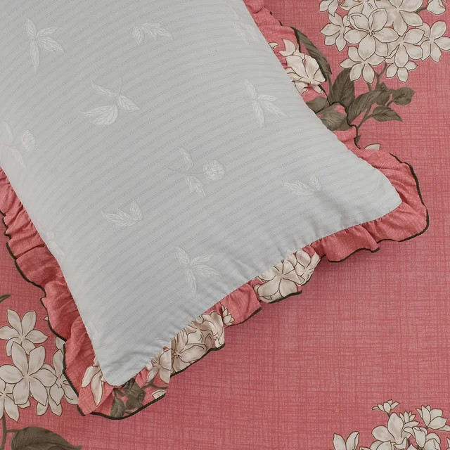 MORADO Morado 5 Pcs Floral Frill Cushion Cover Set – 16x16 Inches, Carrot Phlox Combo