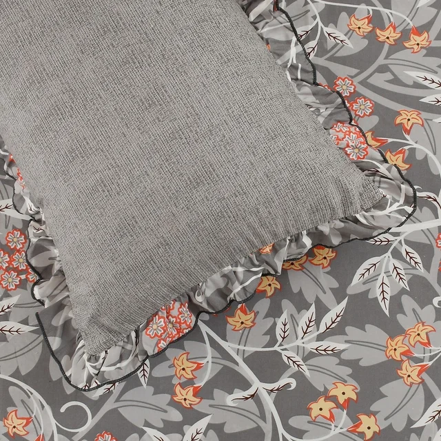 MORADO Morado 5 Pcs Frill Cushion Cover Set 16x16 Inches – Grey Ranunculus Floral Printed Decorative Cushion Covers