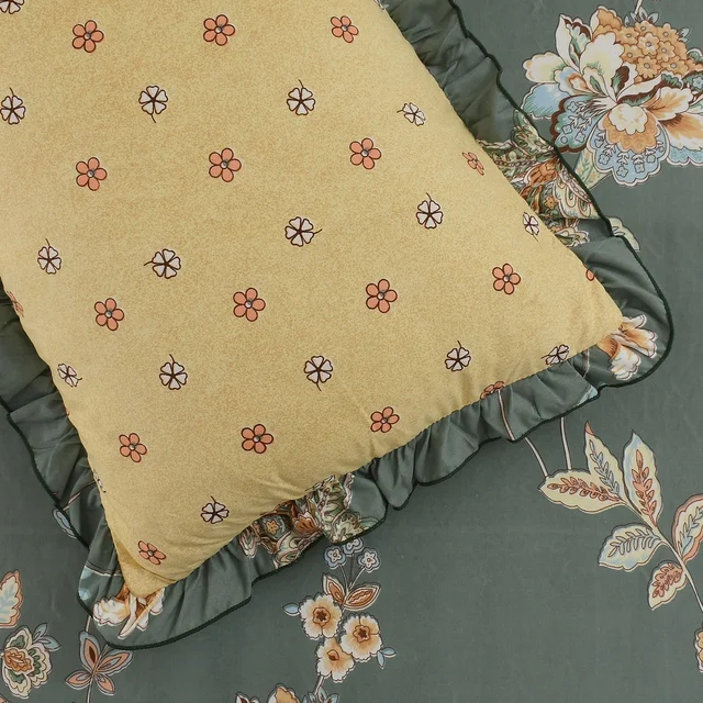 MORADO Morado 5 Pcs Frill Cushion Cover Set 16x16 Inches – Olive Blossom Floral Printed Decorative Cushion Covers