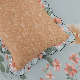MORADO Morado 5 Pcs Frill Cushion Cover Set 16x16 Inches – Sky Blue Floral Rose Print