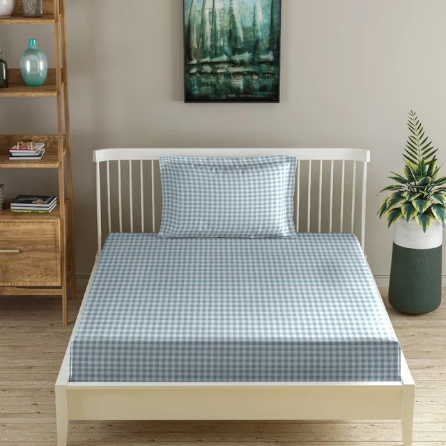 Morado MORADO Premium Glace Cotton Single Flat Bedsheet with 1 King Size Pillow Cover (60x90 Inches)-White&Grey - 60x90 inches