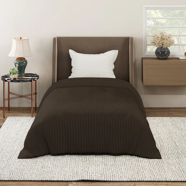 MORADO Glace Cotton Plain Stripe Single Duvet Cover 60x90 Inches | Soft, Breathable & Durable Cotton Duvet Cover for Single Bed(Coffee)