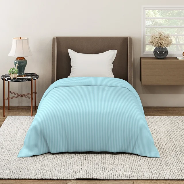 MORADO Glace Cotton Plain Stripe Single Duvet Cover 60x90 Inches | Soft, Breathable & Durable Cotton Duvet Cover for Single Bed(Powder Blue)