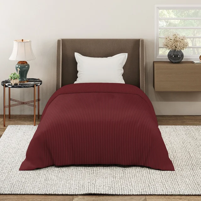 MORADO Glace Cotton Plain Stripe Single Duvet Cover 60x90 Inches | Soft, Breathable & Durable Cotton Duvet Cover for Single Bed(Maroon)